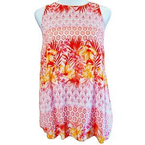 Old Navy Orange Yellow Tropical Floral Tunic Tank Top Womens Size Small Hawaiian